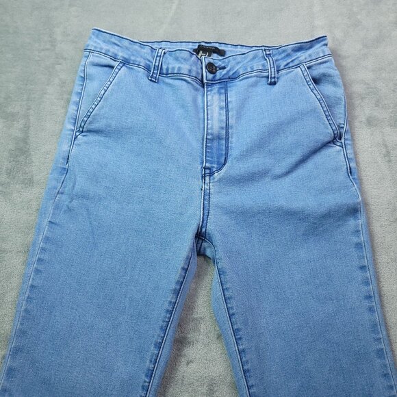 Forever 21 Juniors Flared Jeans Large 30 Waist Light Wash High Rise Frayed Hem - Picture 5 of 8